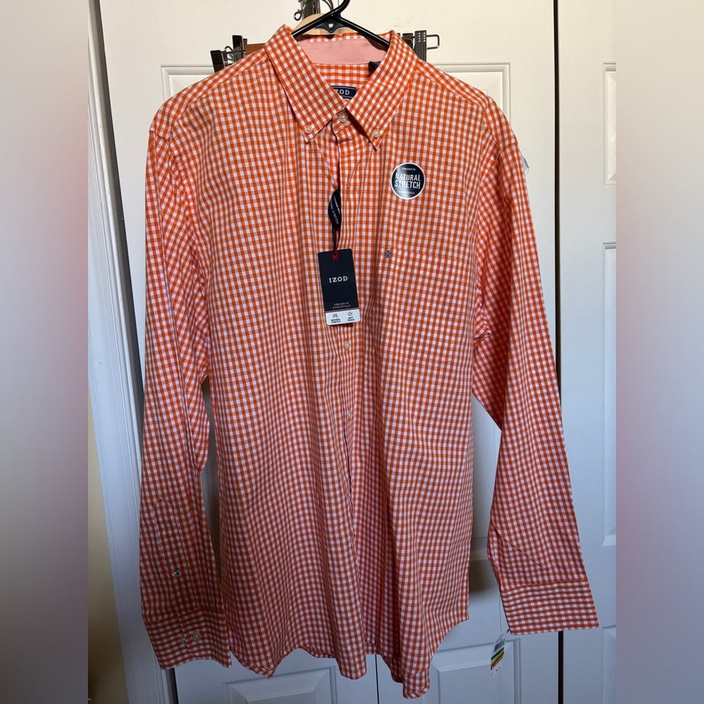 Izod Men's Orange Gingham Button Down Shirt